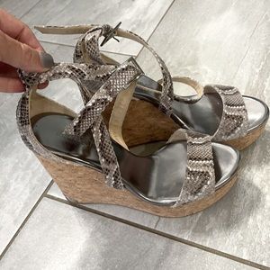 Jimmy choo snake print wedges.